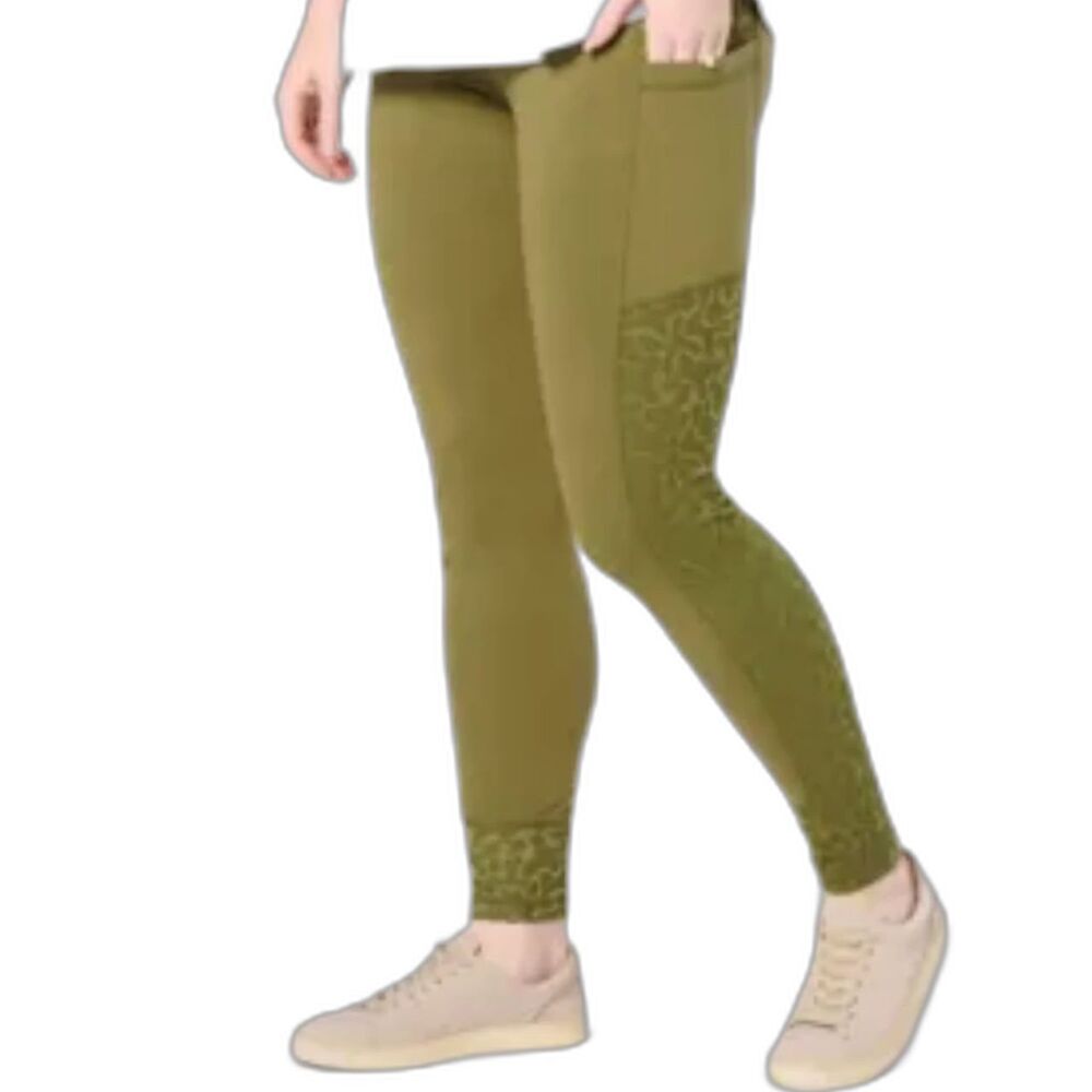 LOGO By Lori Goldstein Pullon Leggings XL Stretch Pocket Lace Activewear Green